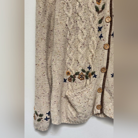 Vintage Fiberwork HandEmbroidered Floral Cream Open Button Cardigan Sweater Sz M - Picture 4 of 10